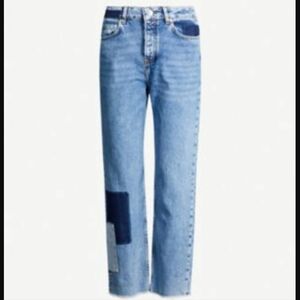 Maje Piros Patchwork High-rise Faded Straight-leg Jeans In Blue 38